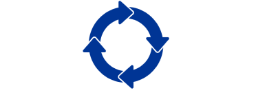 A blue icon of a circle consisting of four connected arrows