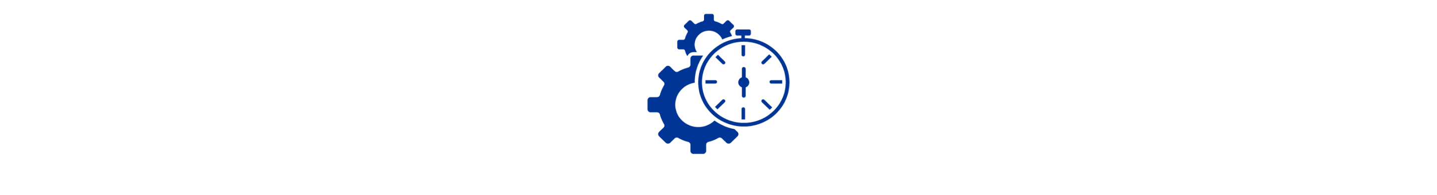 A blue icon of two gears and a stopwatch