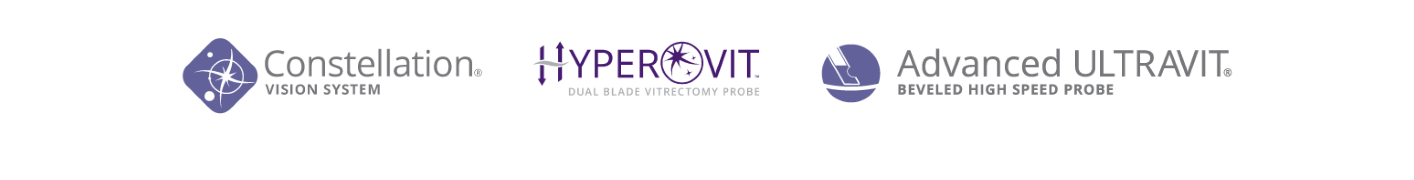 Constellation Vision System, Hypervit Dual Blade. Vitrectomy Probe, Advanced Ultravit Beveled High Speed Probe logos.