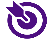 Dark purple icon of a bullseye with an arrow in the middle.