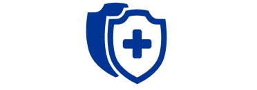 An icon of a white shield with a blue cross stacked on a dark blue shield