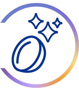 Graphic of a contact lens with sparkle icons, representing clarity and cleanliness