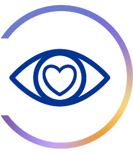 Graphic of an eye with a heart in the center, representing eye health and comfort