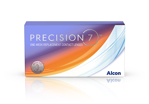 Box of Alcon PRECISION7 weekly contact lenses with ACTIV-FLO system