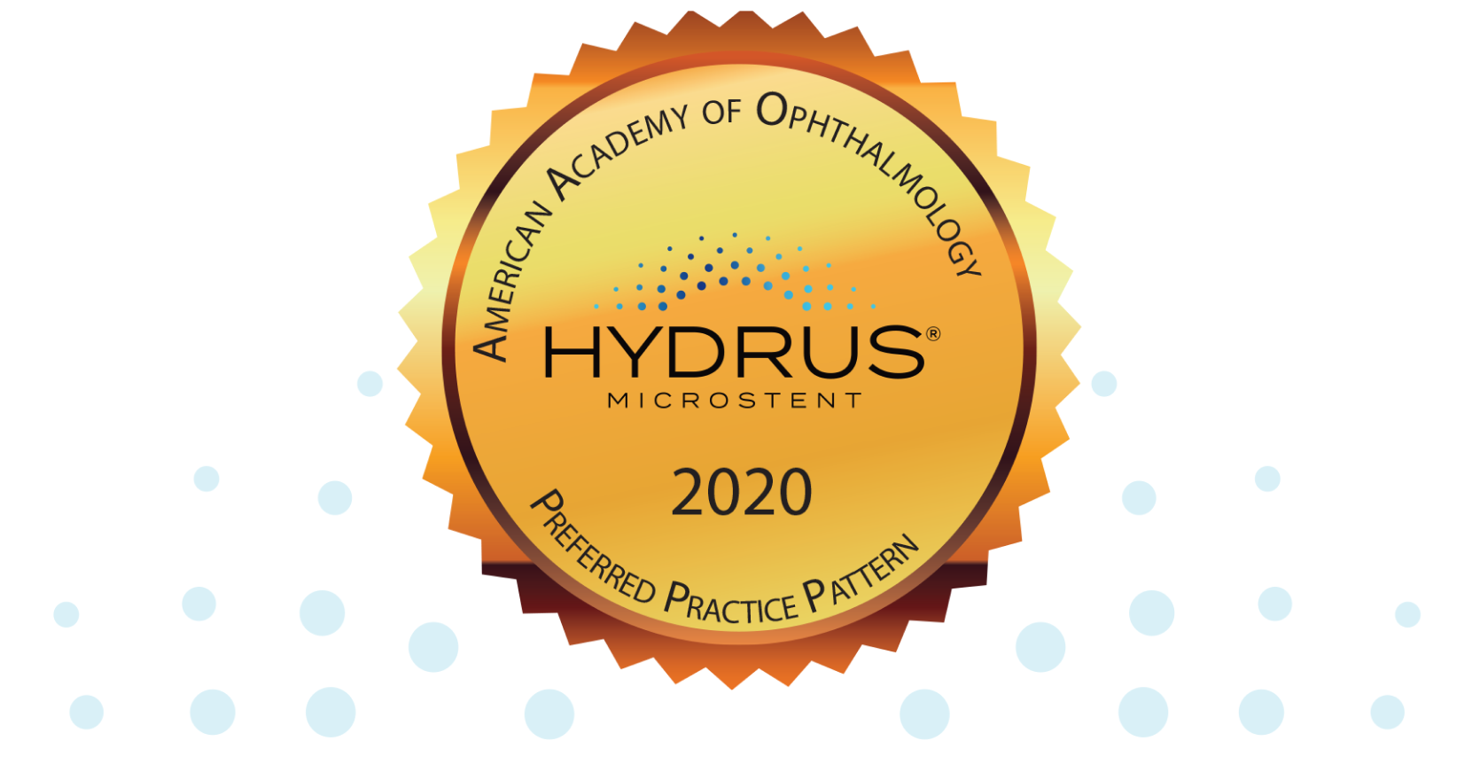 A gold seal indicating that the Hydrus Microstent received the highest quality of clinical data rating in the 2020 American Academy of Ophthalmology Preferred Practice Pattern guidelines.
