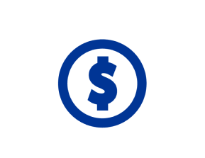Dark blue dollar sign inside a circle icon on a pale blue background.