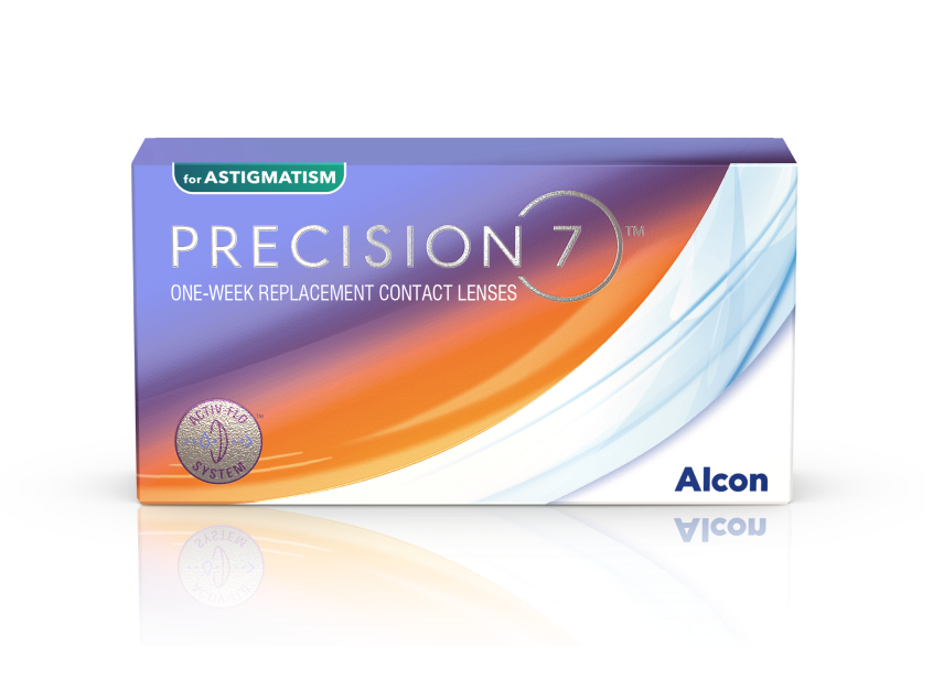 Box of Alcon PRECISION7 for Astigmatism weekly contact lenses with ACTIV-FLO system