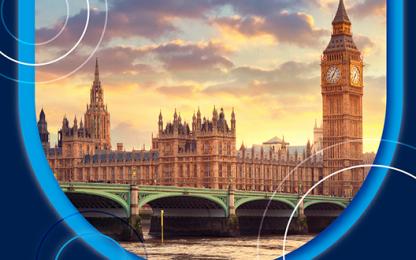 View of Big Ben and the Palace of Westminster with Westminster Bridge over the River Thames in London
