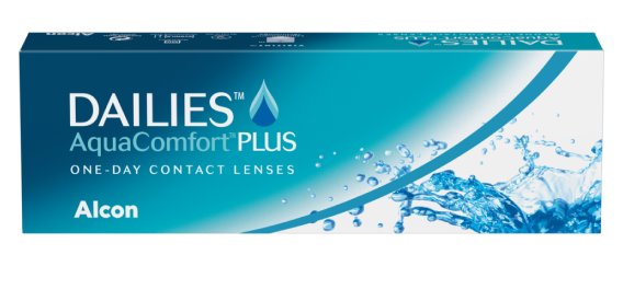Caja del producto de lentes de contacto diarios Dailies AquaComfort Plus de un solo uso de Alcon