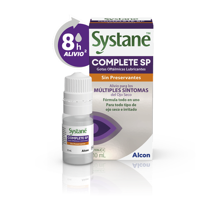 Systane Complete SP gotas sin conservantes, 10 ml. Ofrece hasta 8 h de alivio para múltiples síntomas del ojo seco